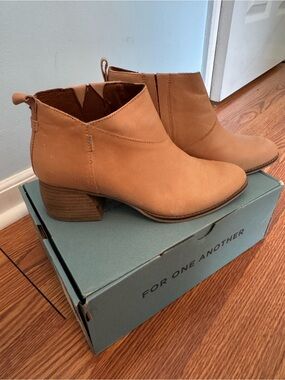 Toms Tan Suede Ankle Booties with Stacked Heel